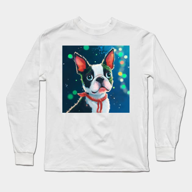 Cute Boston Terrier Drawing Long Sleeve T-Shirt by Play Zoo